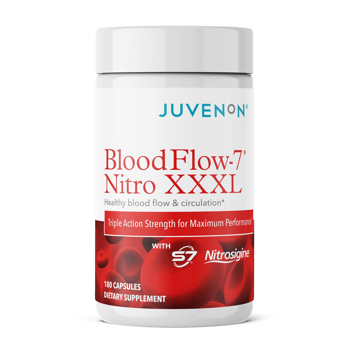 Juvenon BloodFlow-7 Bouteille illustrant la pompe musculaire pendant l'entraînement