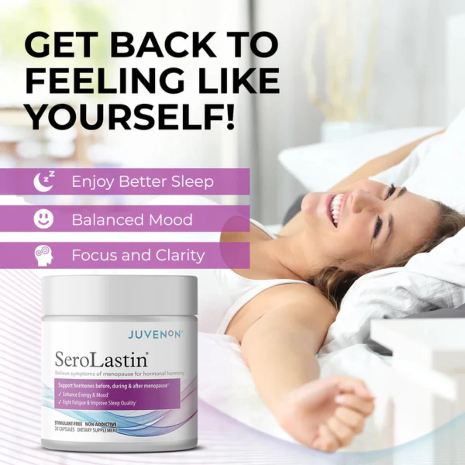 Juvenon SeroLastin mains saisissant la bouteille pour dosage quotidien.