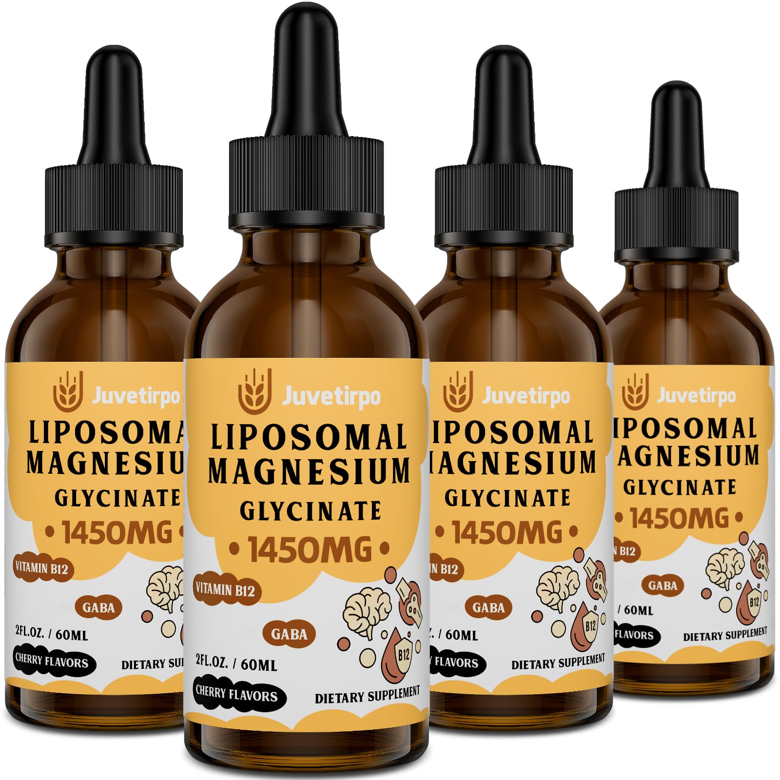 Juvetirpo Magnésium Glycinate liposomal saveur cerise, bouteille 60 ml, absorption optimisée.