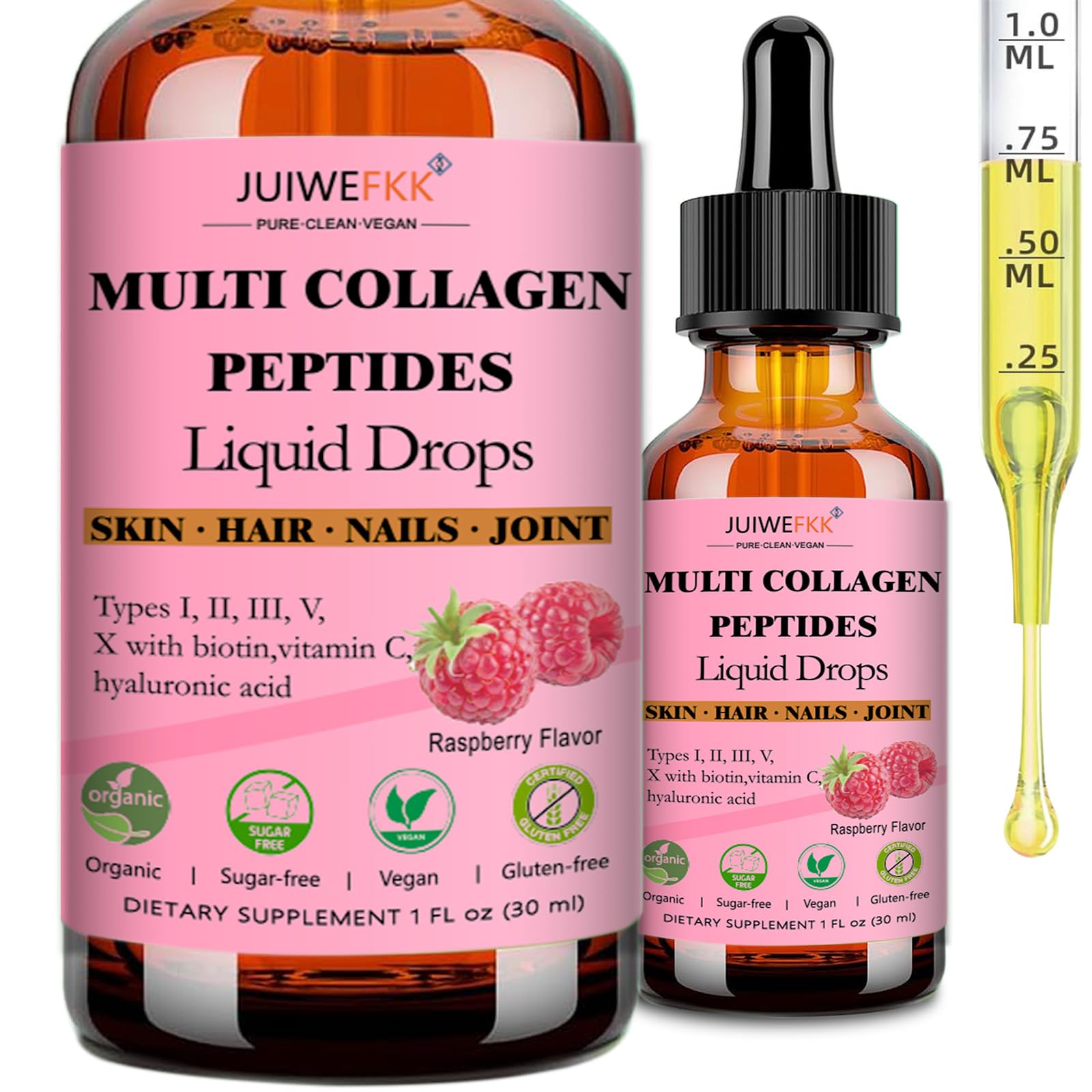 JUIWEFKK flacon-gouttes collagene pour peau hydratée et épanouie.