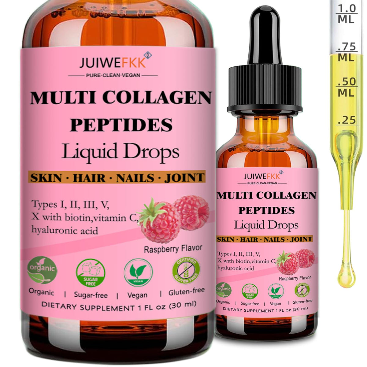 JUIWEFKK flacon-gouttes collagene pour peau hydratée et épanouie.