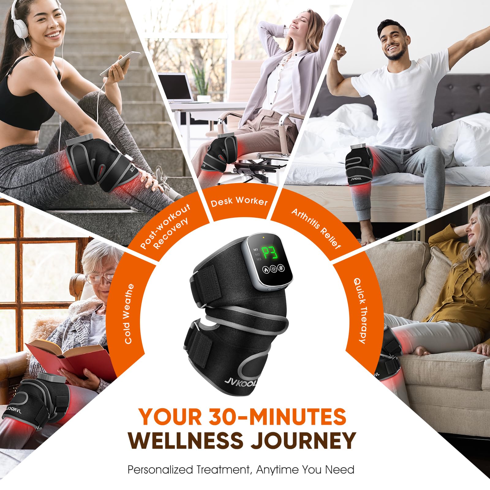 JVKOOL Genou Massager, autonomie en mode puissance pour longues sessions quotidiennes