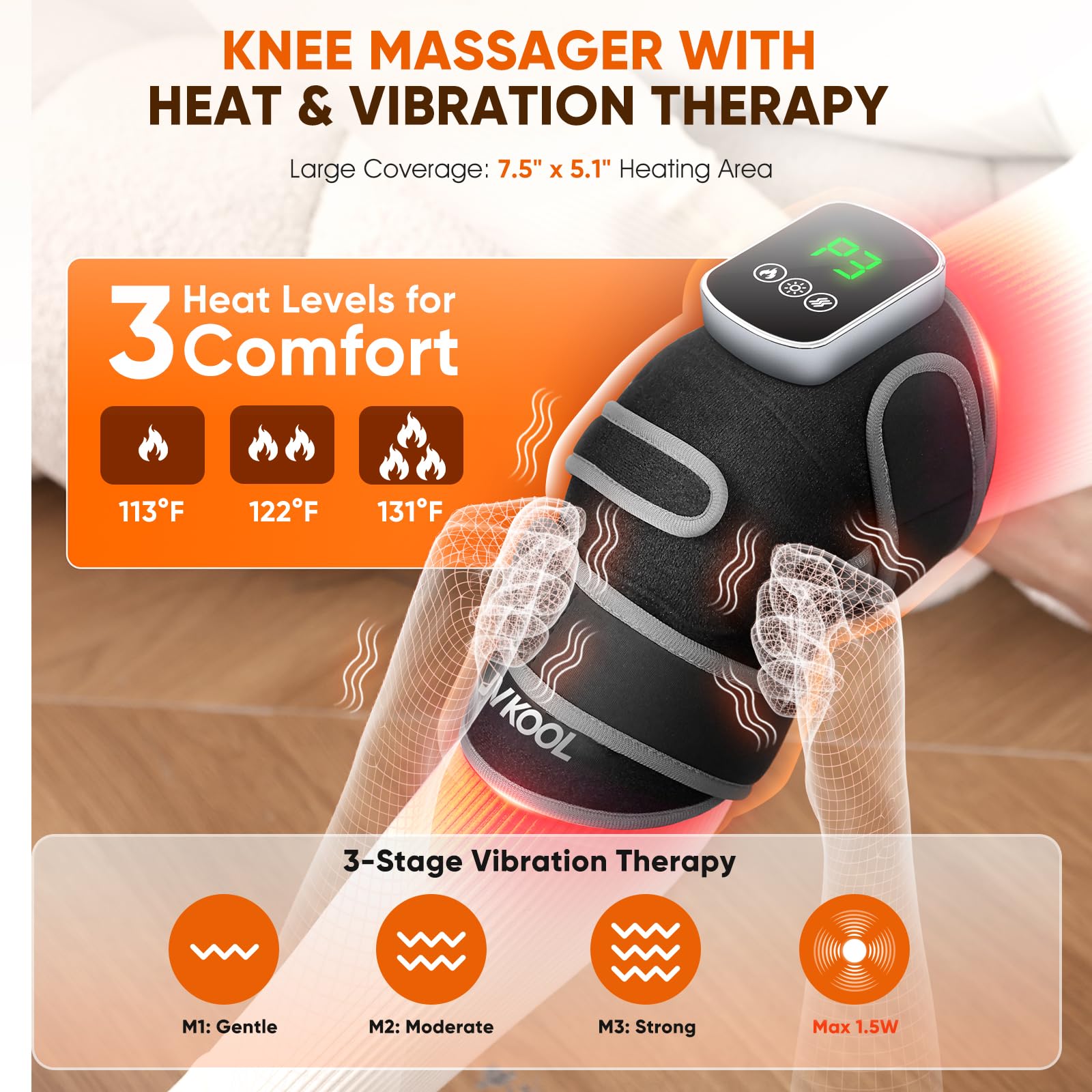 JVKOOL Genou Massager, vibration à 3 vitesses pour relaxation progressive