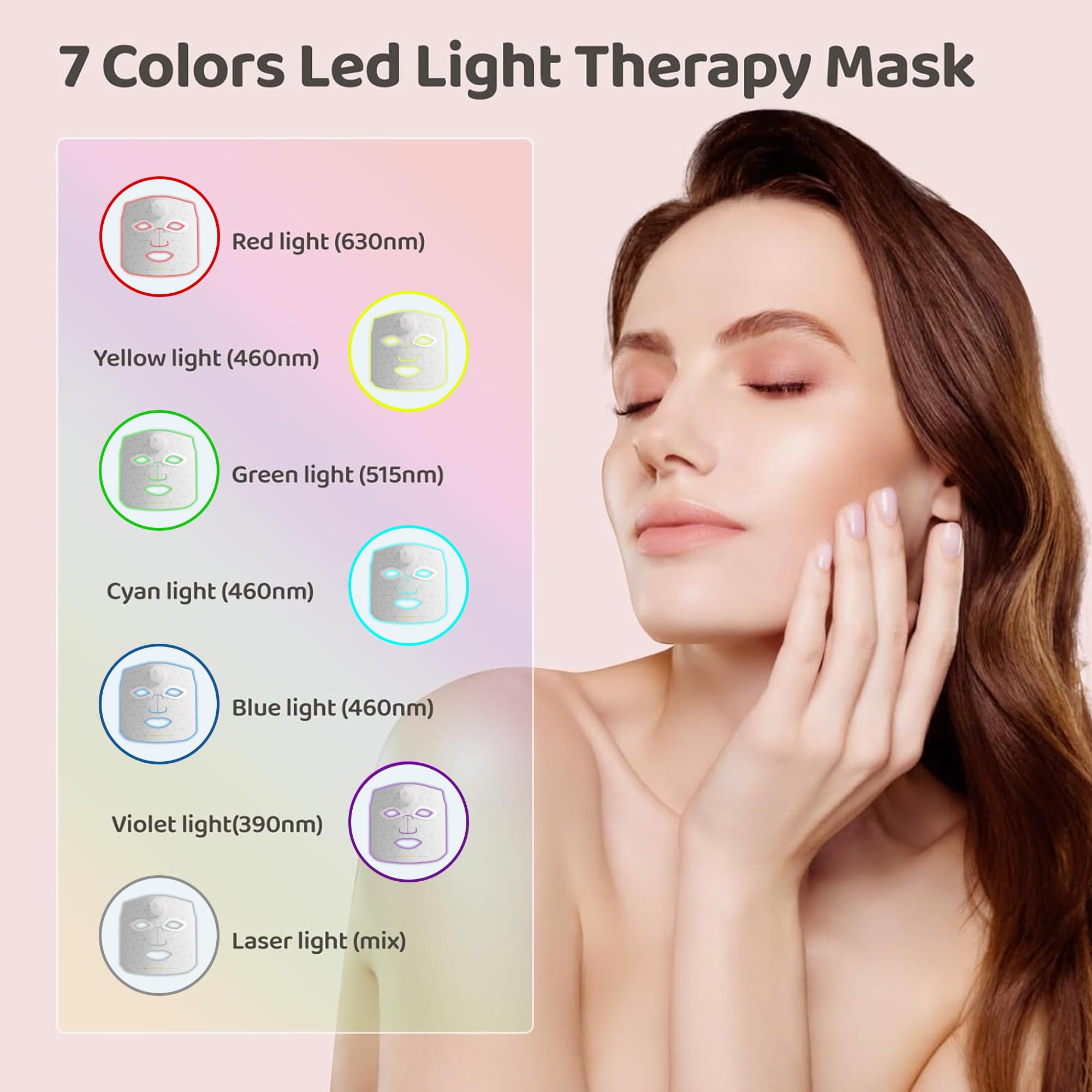 Masque JVV LED sept couleurs, modes lumineux pour le teint.