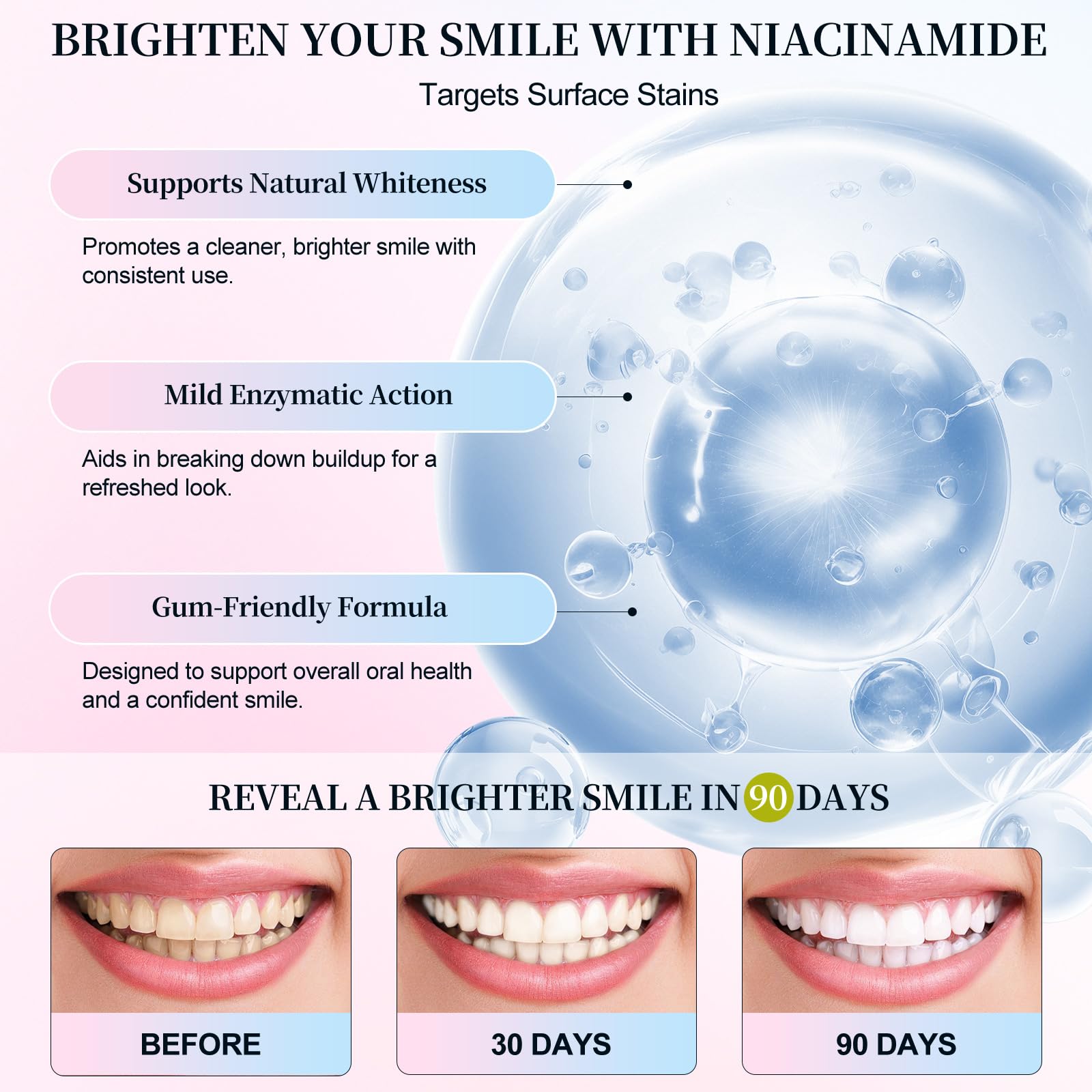 JWBVCTCR dentifrice Niacinamide – ingrédients sans fluorure pour une douceur buccale.