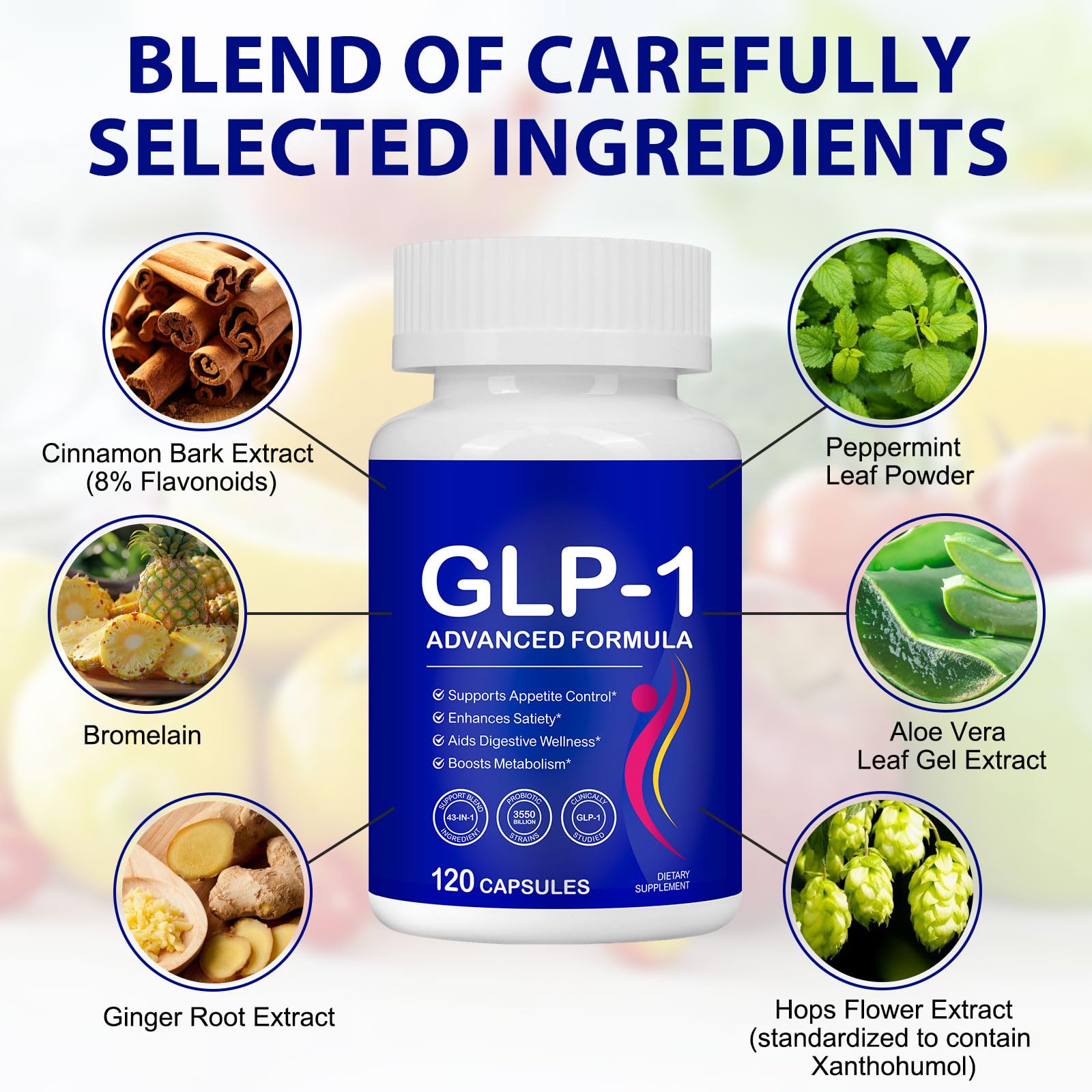 Ingrédients probiotiques et vitamines JWUOCBF GLP-1 pour un microbiote équilibré.