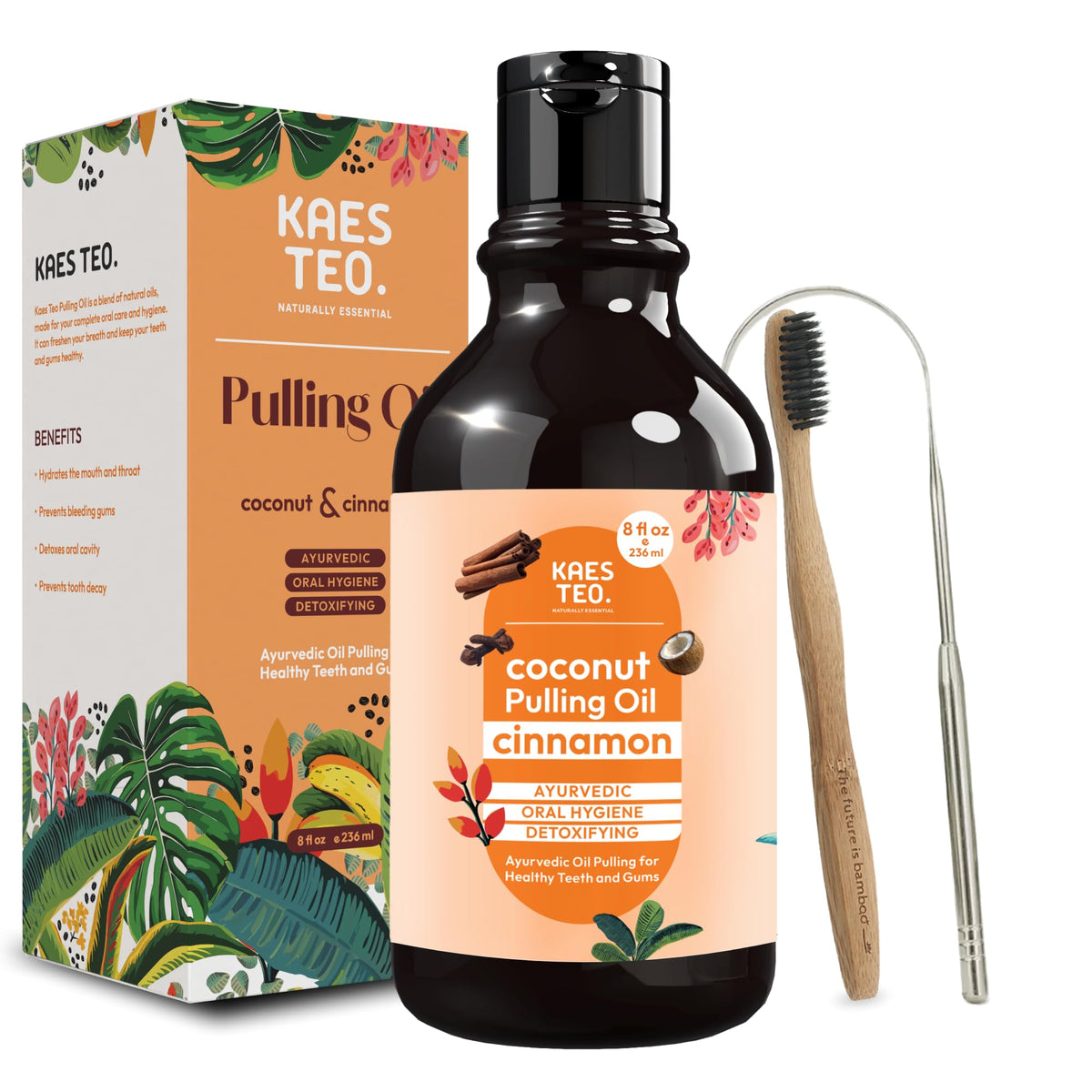 Kaes Teo huile de rinçage coco cannelle girofle en bouteille, soin bucco-dentaire naturel