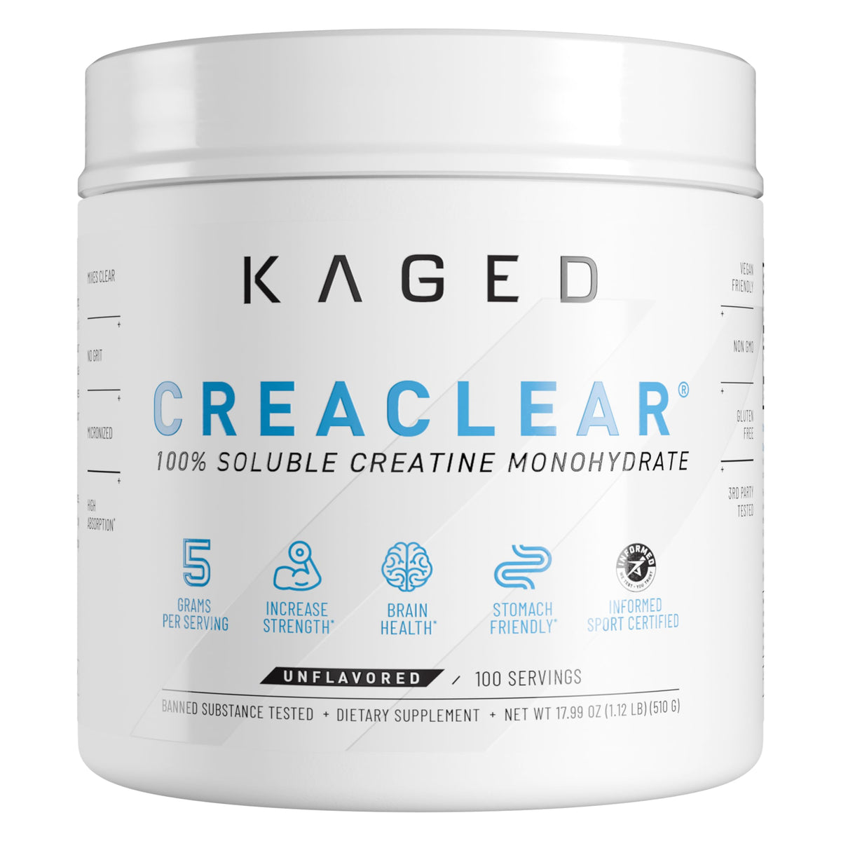 Kaged CreaClear: créatine micronisée qui se dissout clairement dans l’eau.