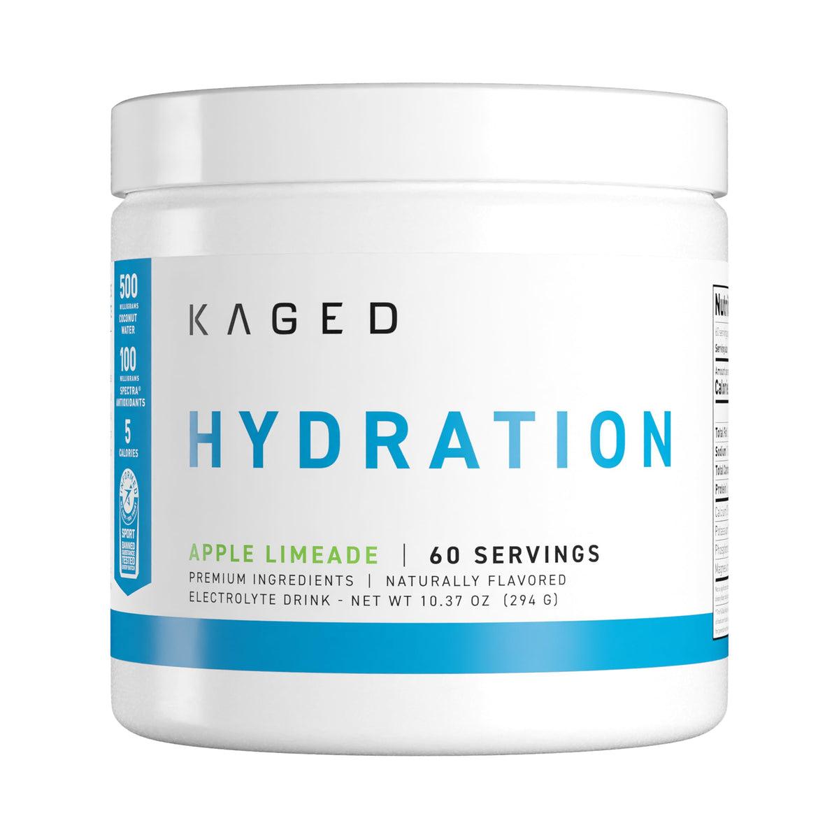 Kaged HydraCharge poudre électrolyte pomme limeade en bouteille, hydratation efficace