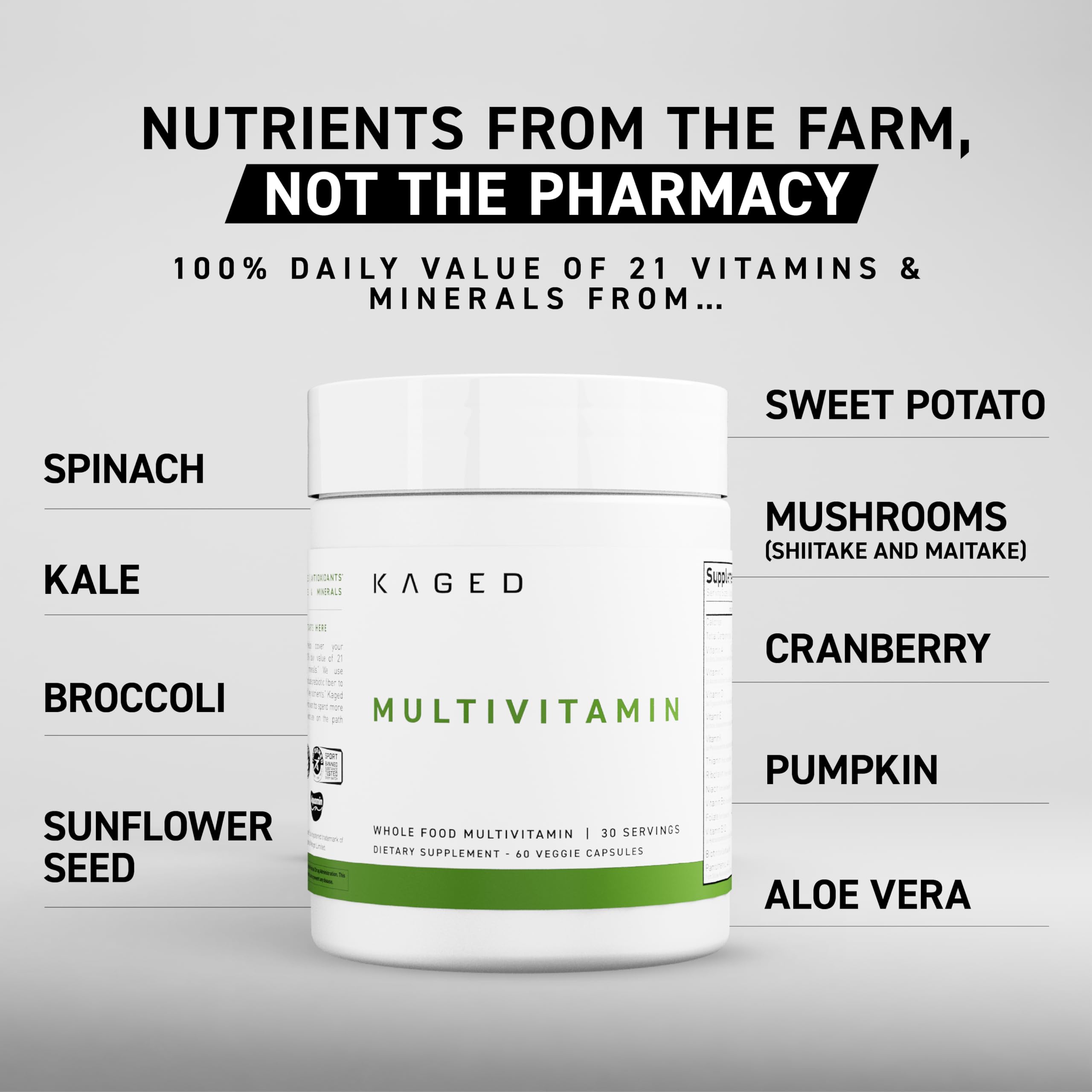 Kaged Multivitamin capsules non parfumées faciles à avaler au quotidien.