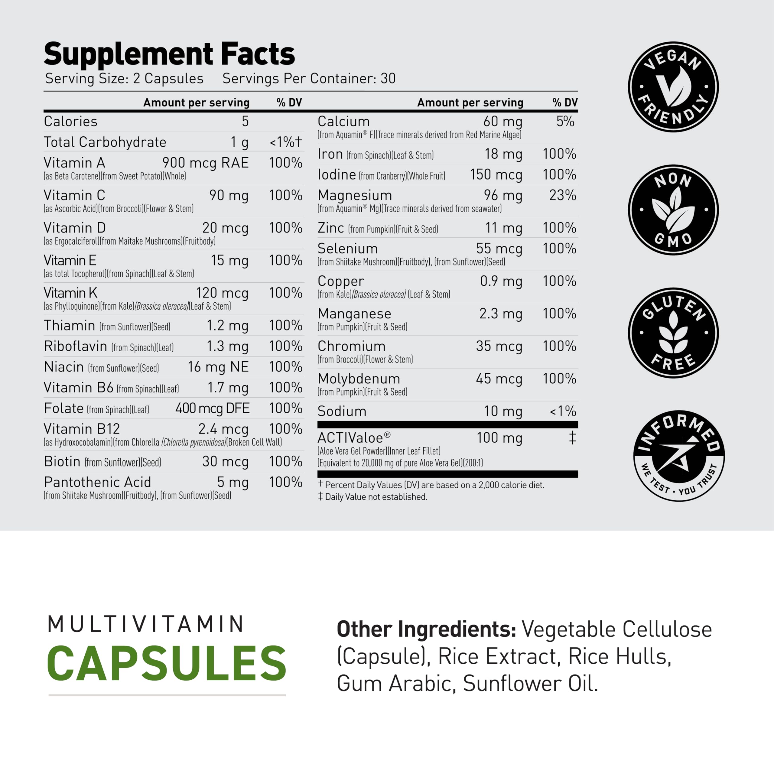 Kaged Multivitamin vitamine C, D, E et B12 pour un apport complet.