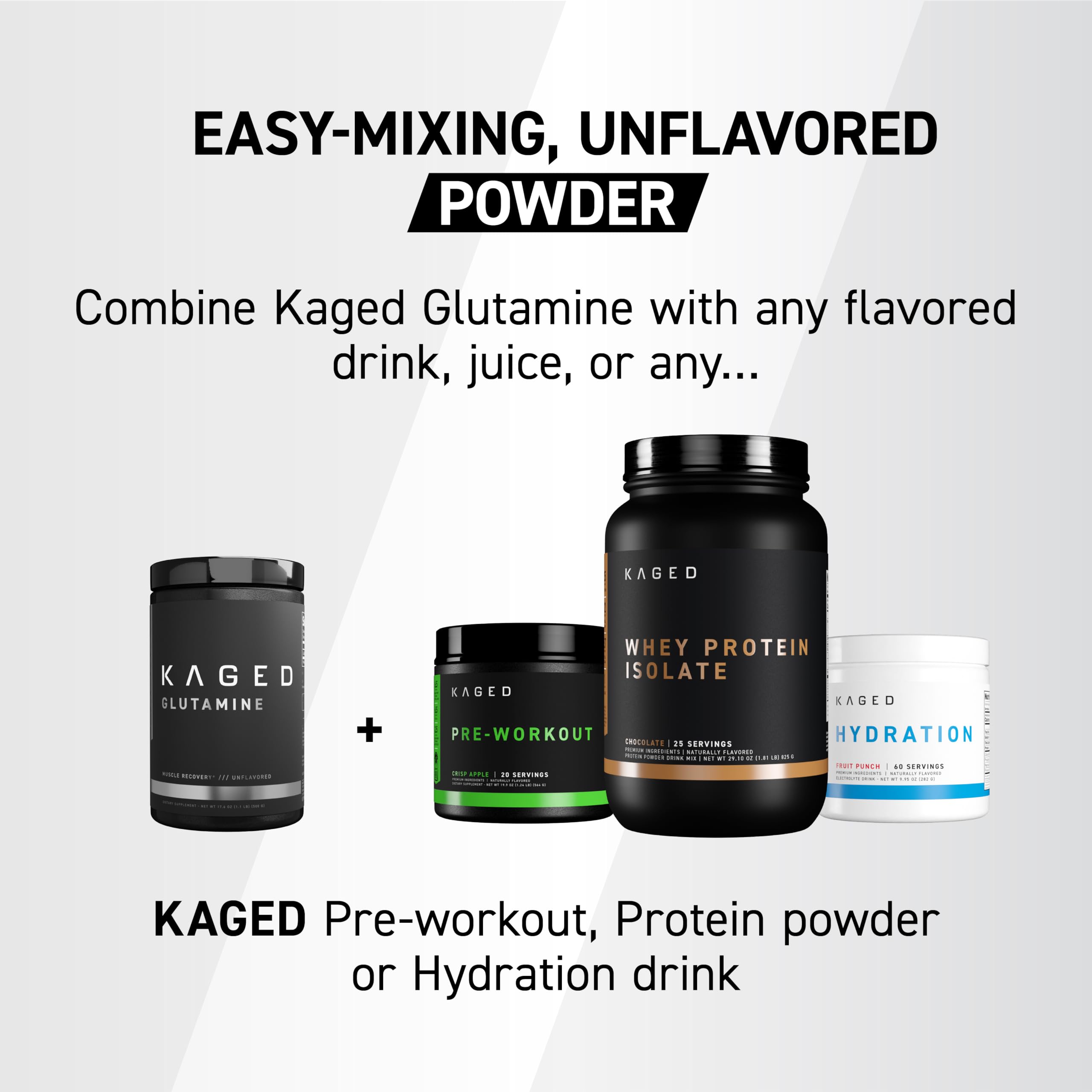 Kaged Muscle Glutamine, poudre végétale et non aromatisée, récupération post-entraînement.
