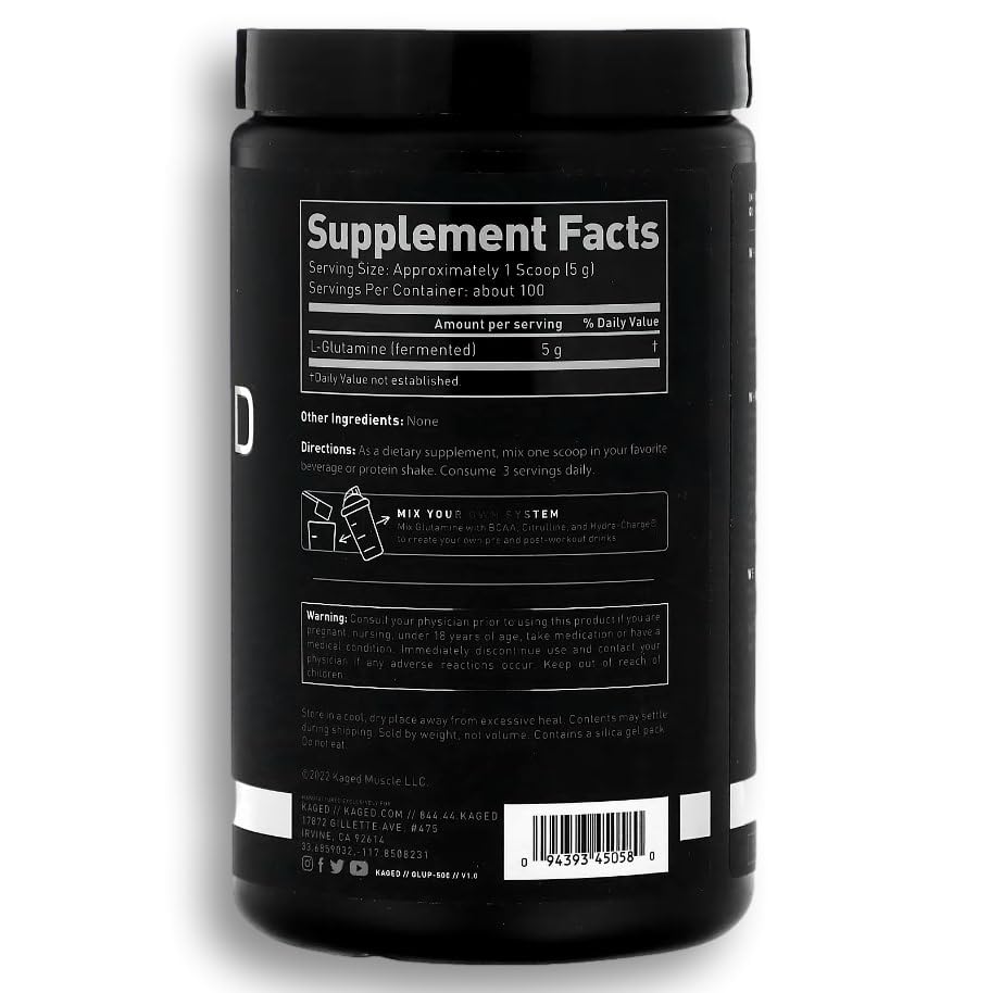 Kaged Muscle Glutamine, utilisation quotidienne avec 100 portions pratiques.