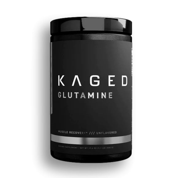 Kaged Muscle Glutamine, poudre non aromatisée, récupération après l'effort possible.
