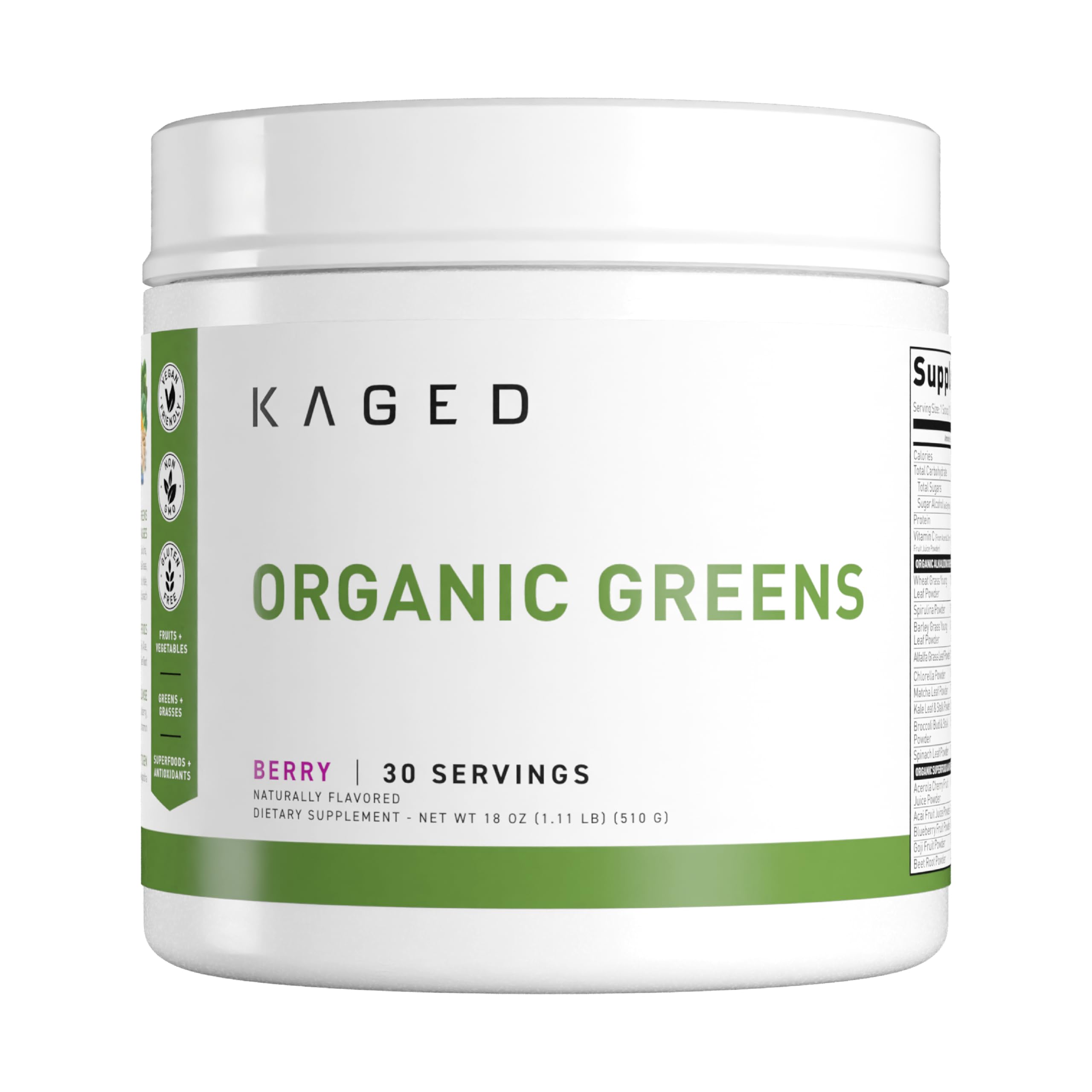 Kaged Organic Greens verre Berry, énergie matinale fraîche et naturelle sans sucre