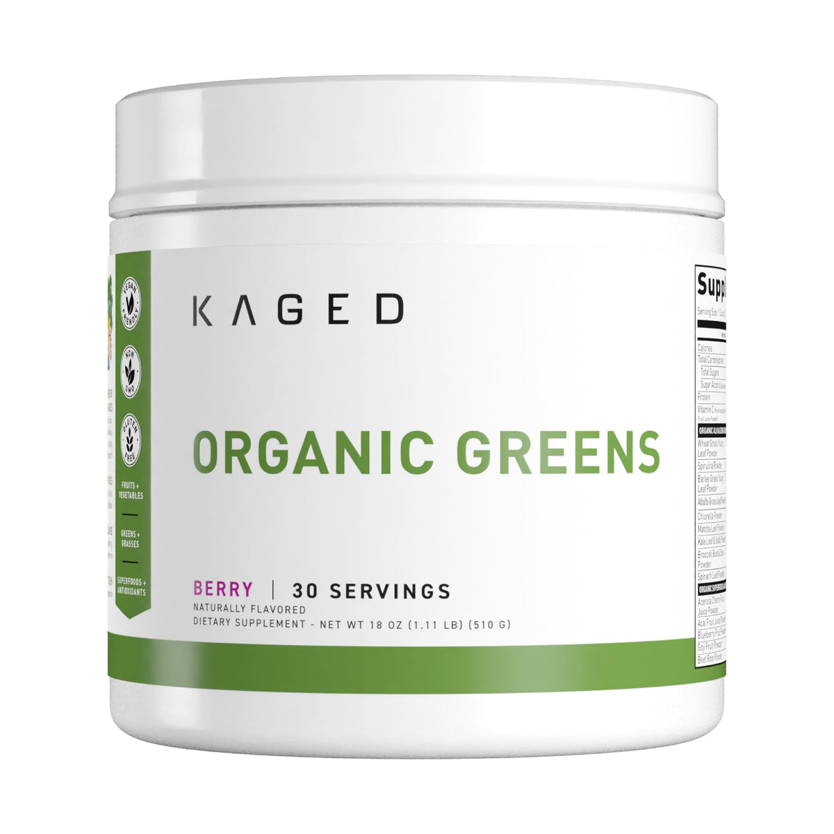 Kaged Organic Greens verre Berry, énergie matinale fraîche et naturelle sans sucre