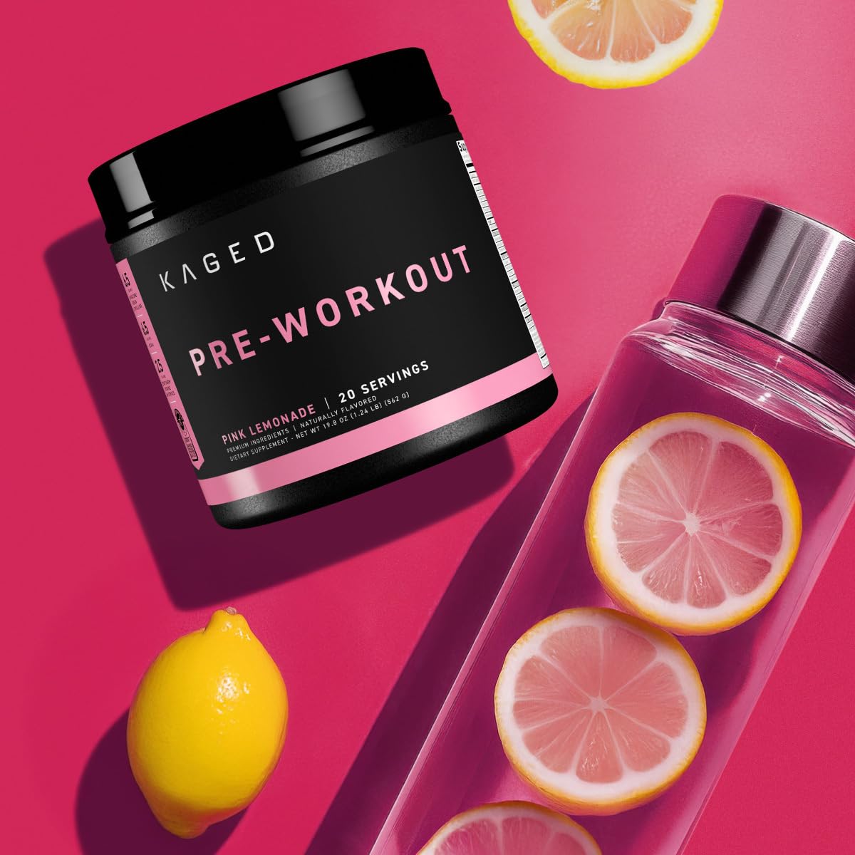 Kaged Original Pre Workout Pink Lemonade – Creatine HCl et bêta-alanine pour performance.