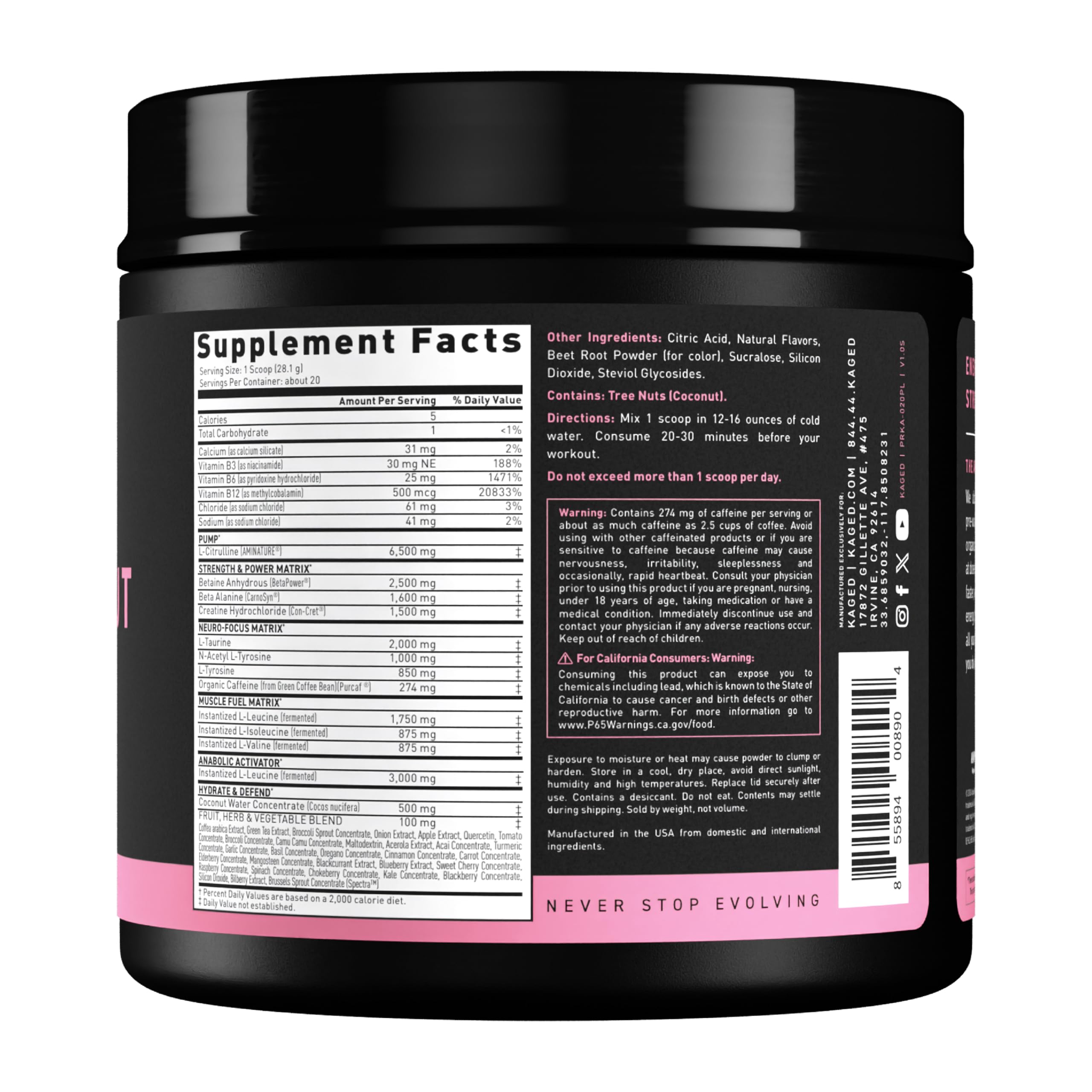 Kaged Original Pre Workout Pink Lemonade – Testé par des tiers pour sécurité et transparence.