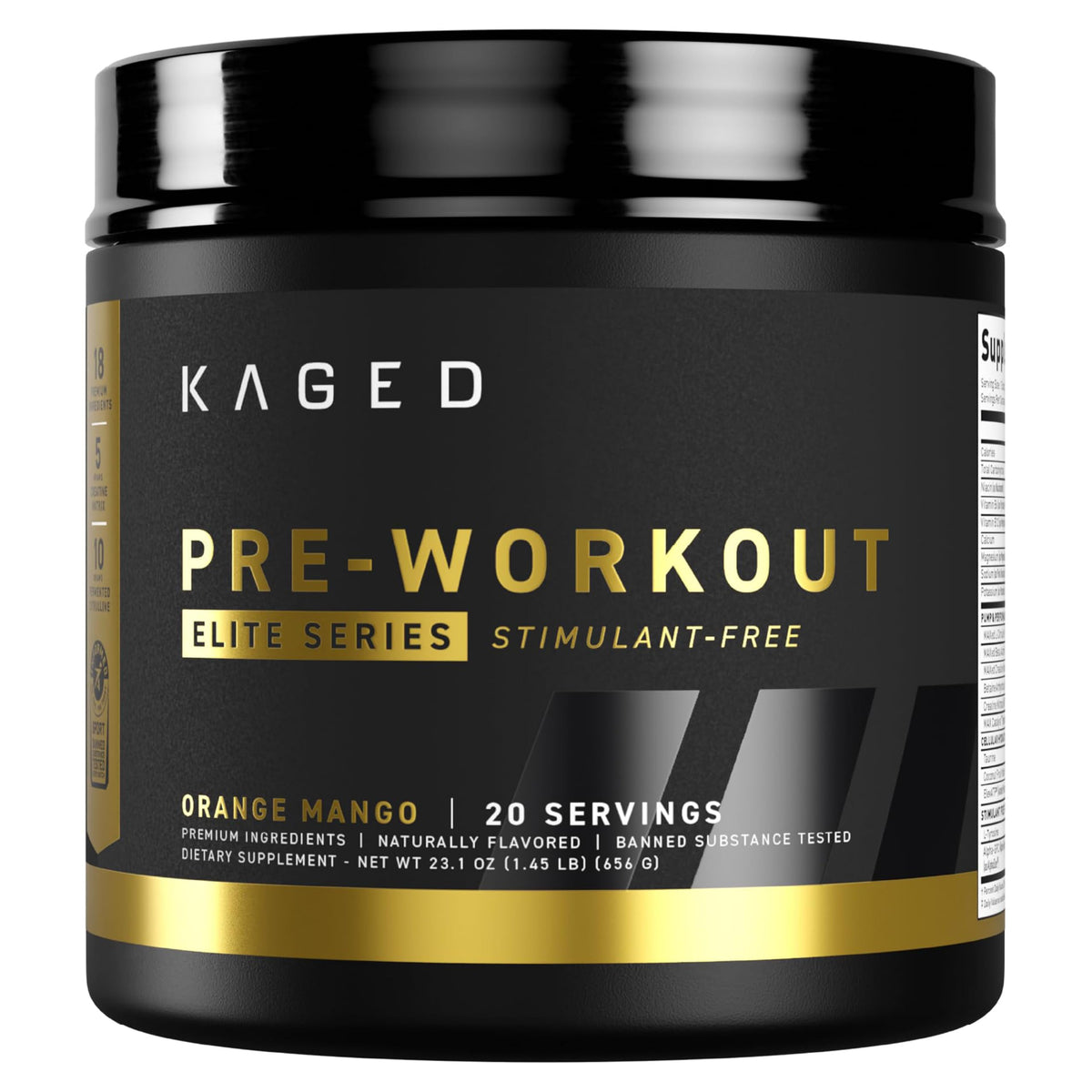 Kaged Pré-entraînement Elite Orange Mango - emballage élégant pour une énergie sans caféine
