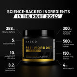 Kaged Pre Workout Elite Orange Mangue — doseur et poudre prête à mesurer votre portion.