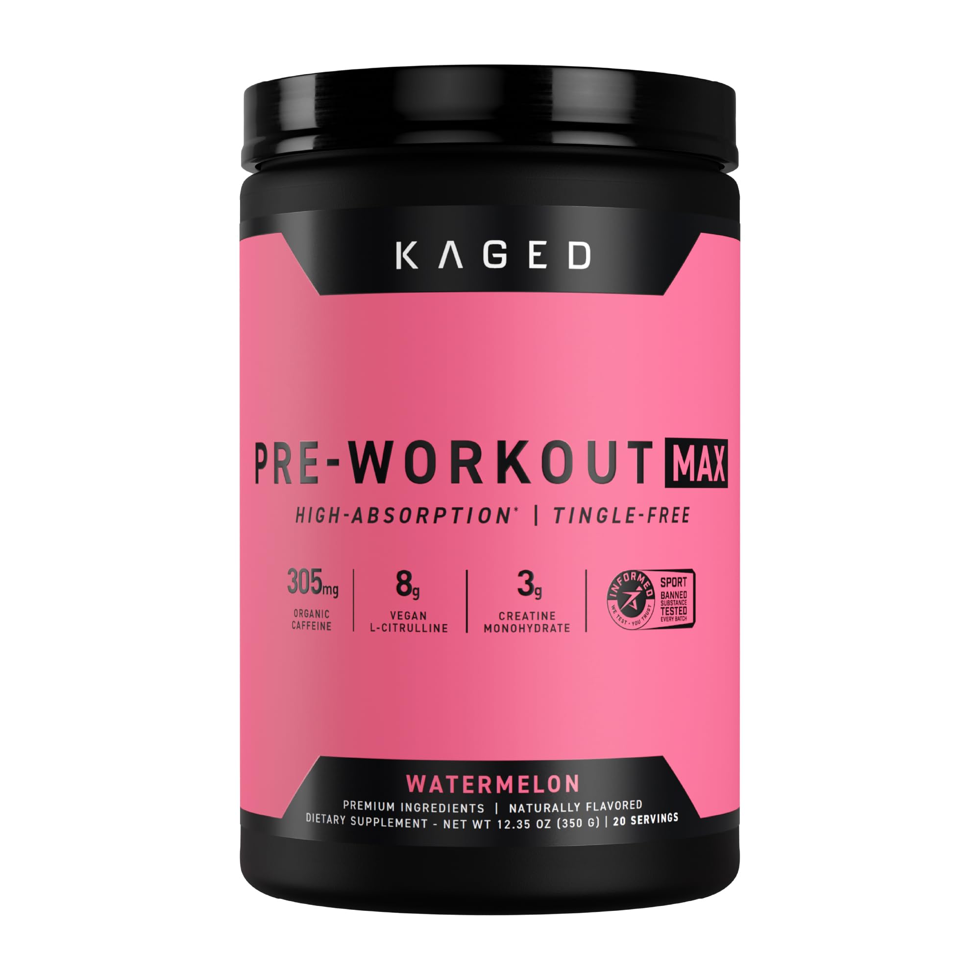 Kaged Pre Workout MAX – bouteille Pastèque, énergie durable pour séances intenses