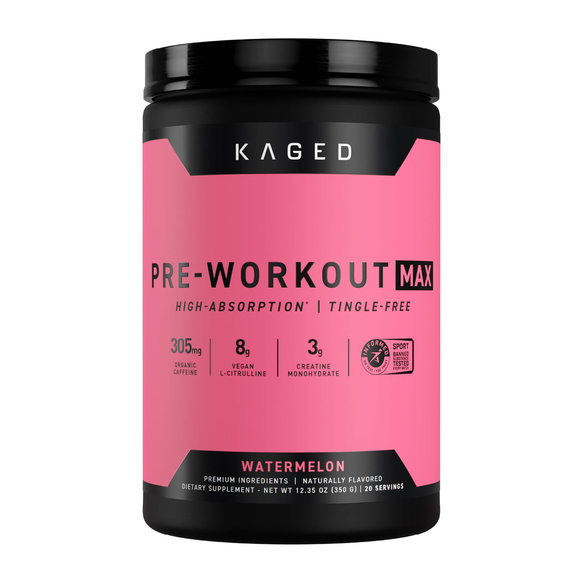 Kaged Pre Workout MAX – bouteille Pastèque, énergie durable pour séances intenses