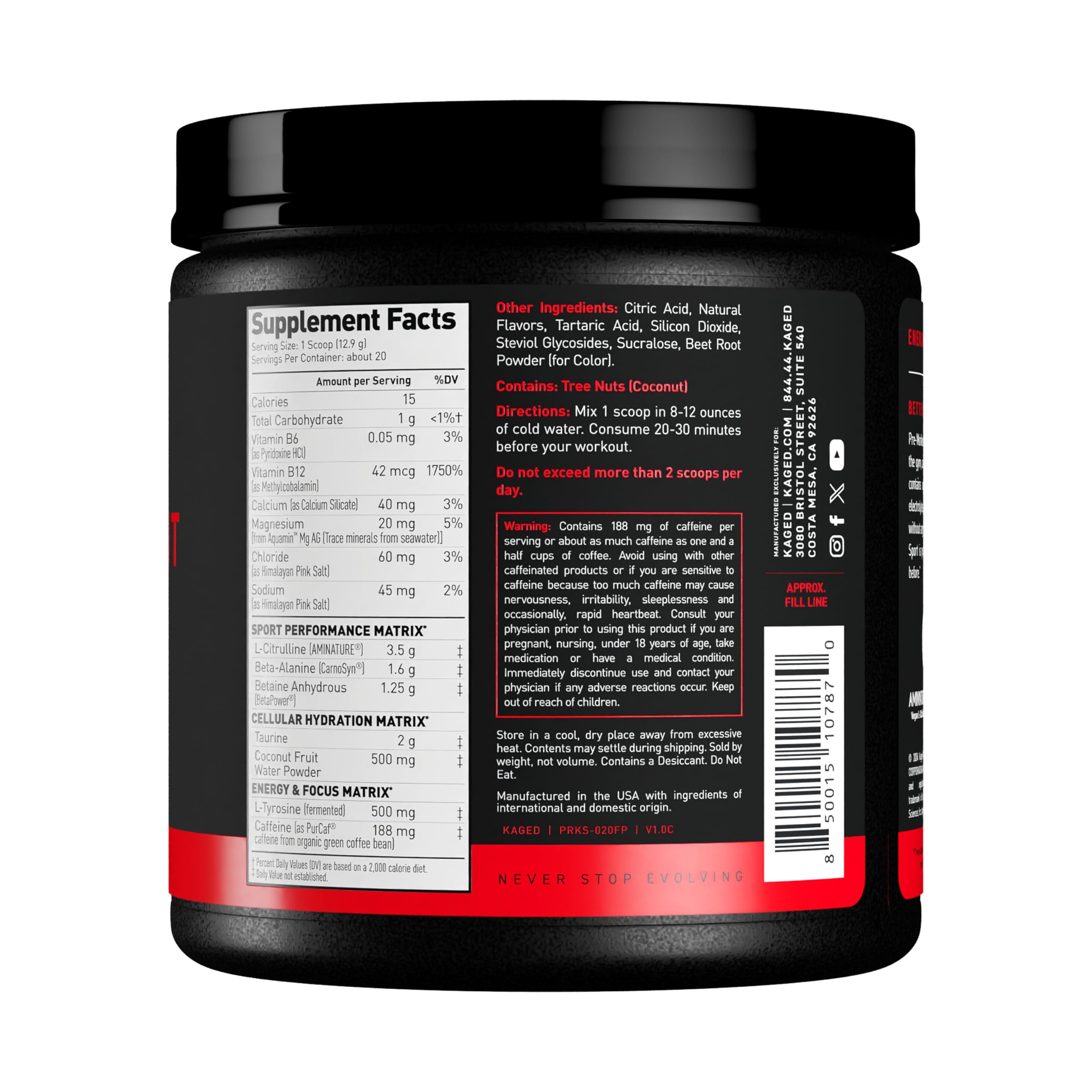 Kaged Sport Pré-Workout emballage visible, produit prêt à consommer.