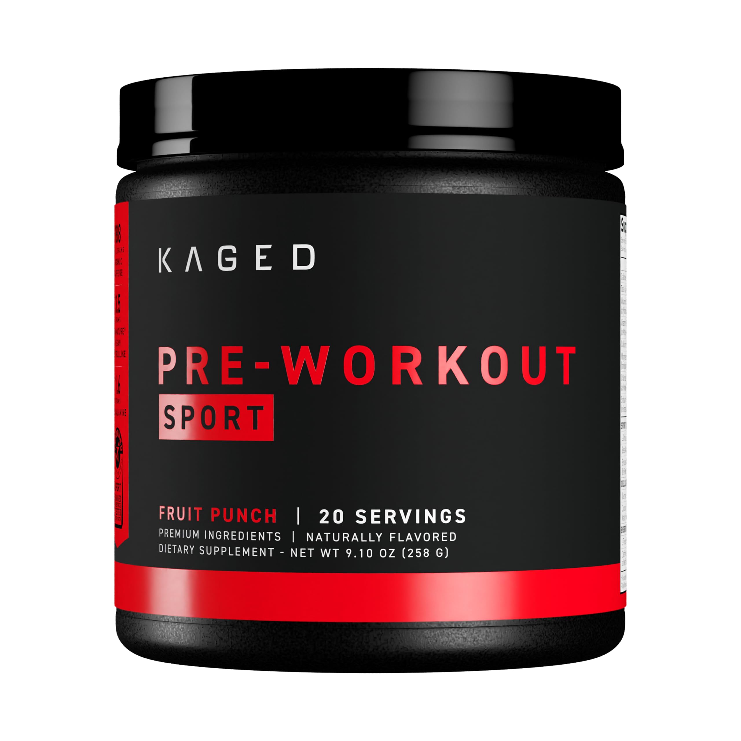 Kaged Sport Pré-Workout en flacon, énergie potentielle pour séance d'entraînement.