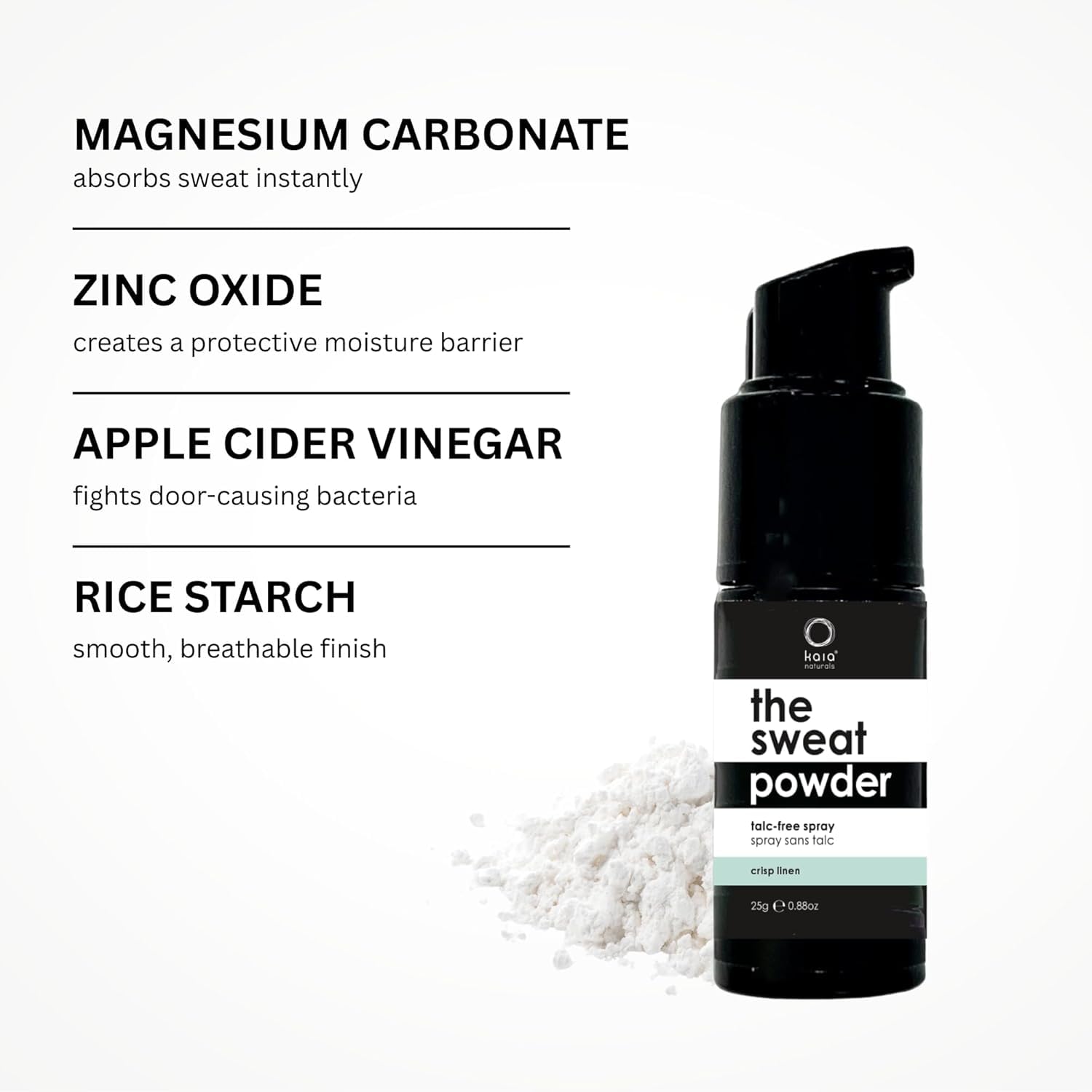 Kaia Naturals Takesumi Detox sans-talc: formule douce pour peau sensible.