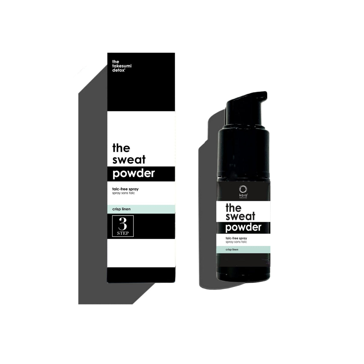 Kaia Naturals Takesumi Detox spray-poudre Crisp Linen, contrôle de l’humidité en déplacement.