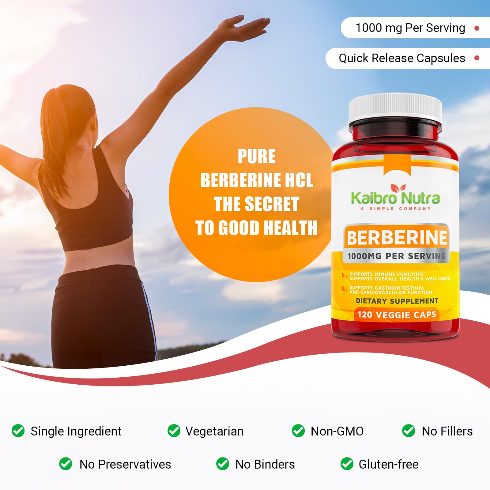 Kaibro Nutra Berberine: prise quotidienne avec un verre d eau pour plus de confort