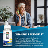 Kal Vitamine D3 ActivMelt – bouteille pratique 100 comprimés, soutien quotidien des dents et muscles.