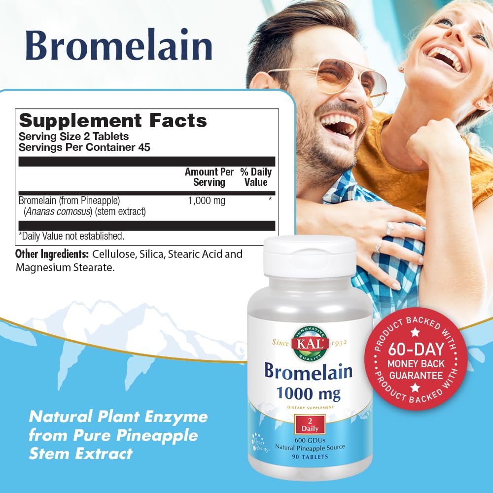 KAL Bromélaïne bouteille-versement, faciliter le versement des comprimés avec de l'eau.