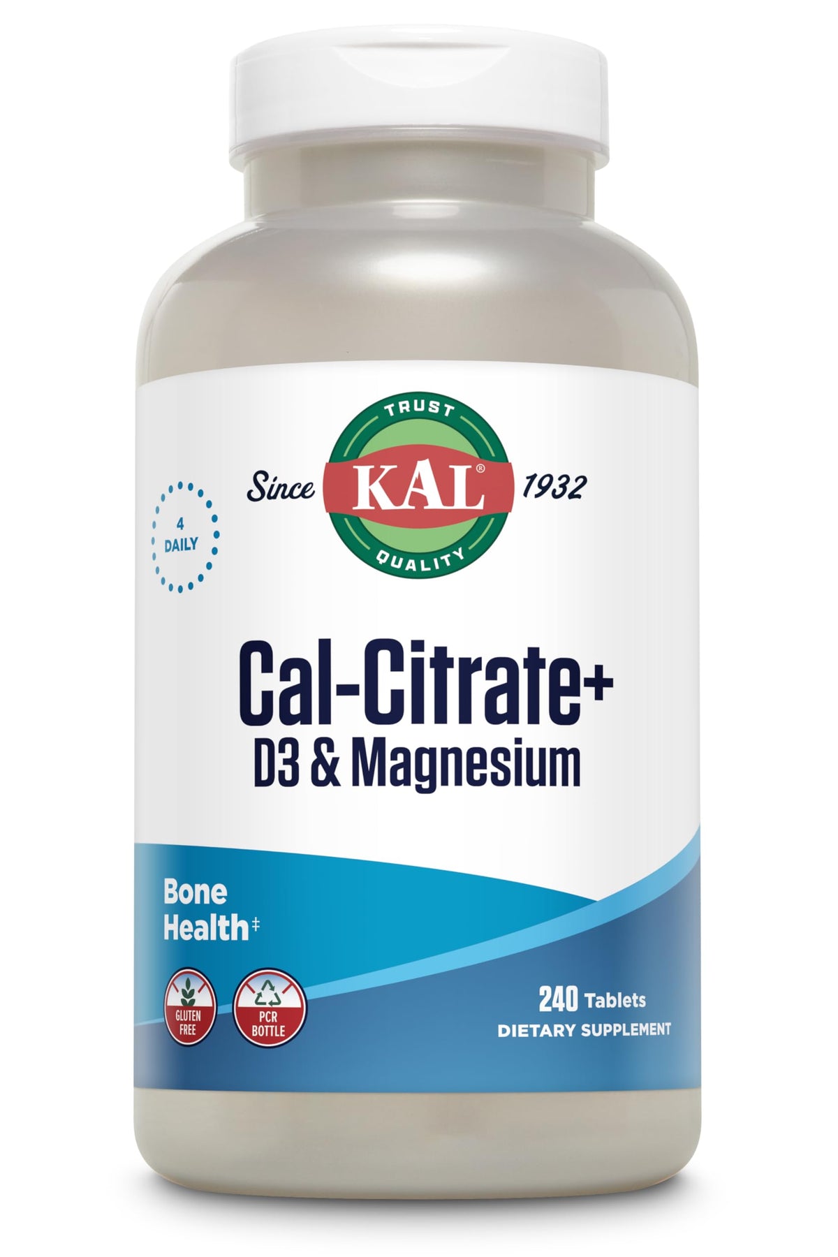 KAL Cal-Citrate+ bouteille: format pratique pour une utilisation quotidienne potentielle des minéraux.