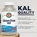 Kal Calcium Citrate 1000mg — gros plan sur les comprimés, formulation bien tolérée et absorbante.