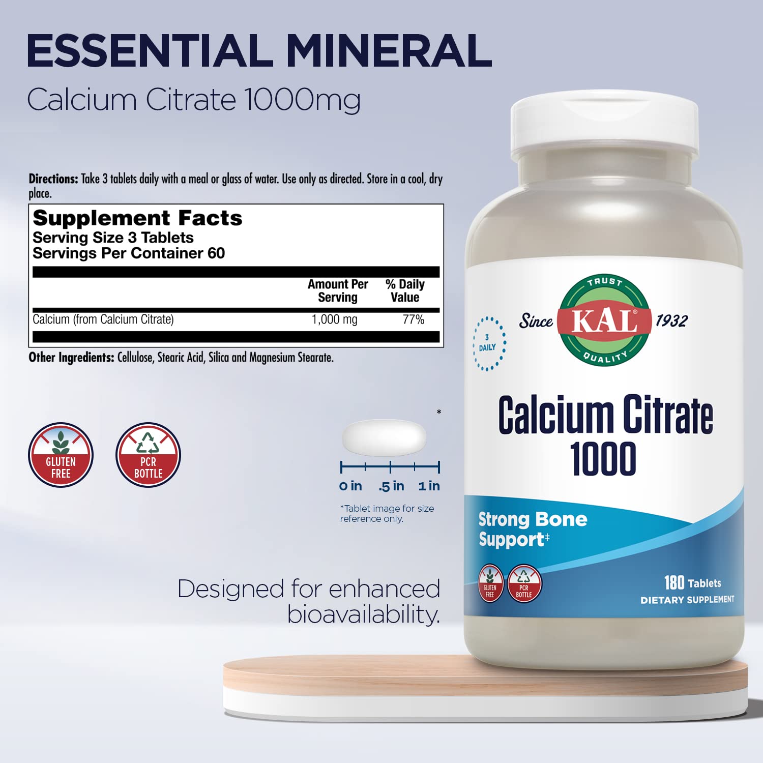 Kal Calcium Citrate 1000 mg – tablettes prêtes à l'emploi pour le cœur et les muscles.