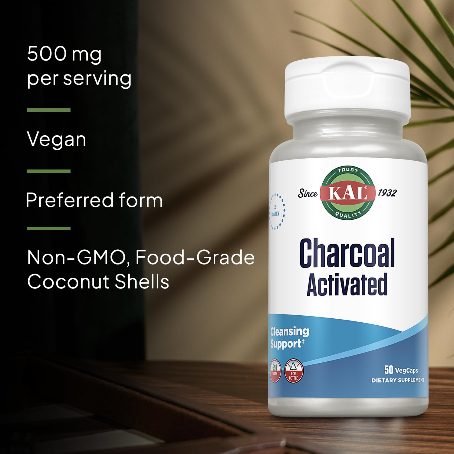 KAL Charbon activé 280 mg – étiquette lisible avec informations claires.