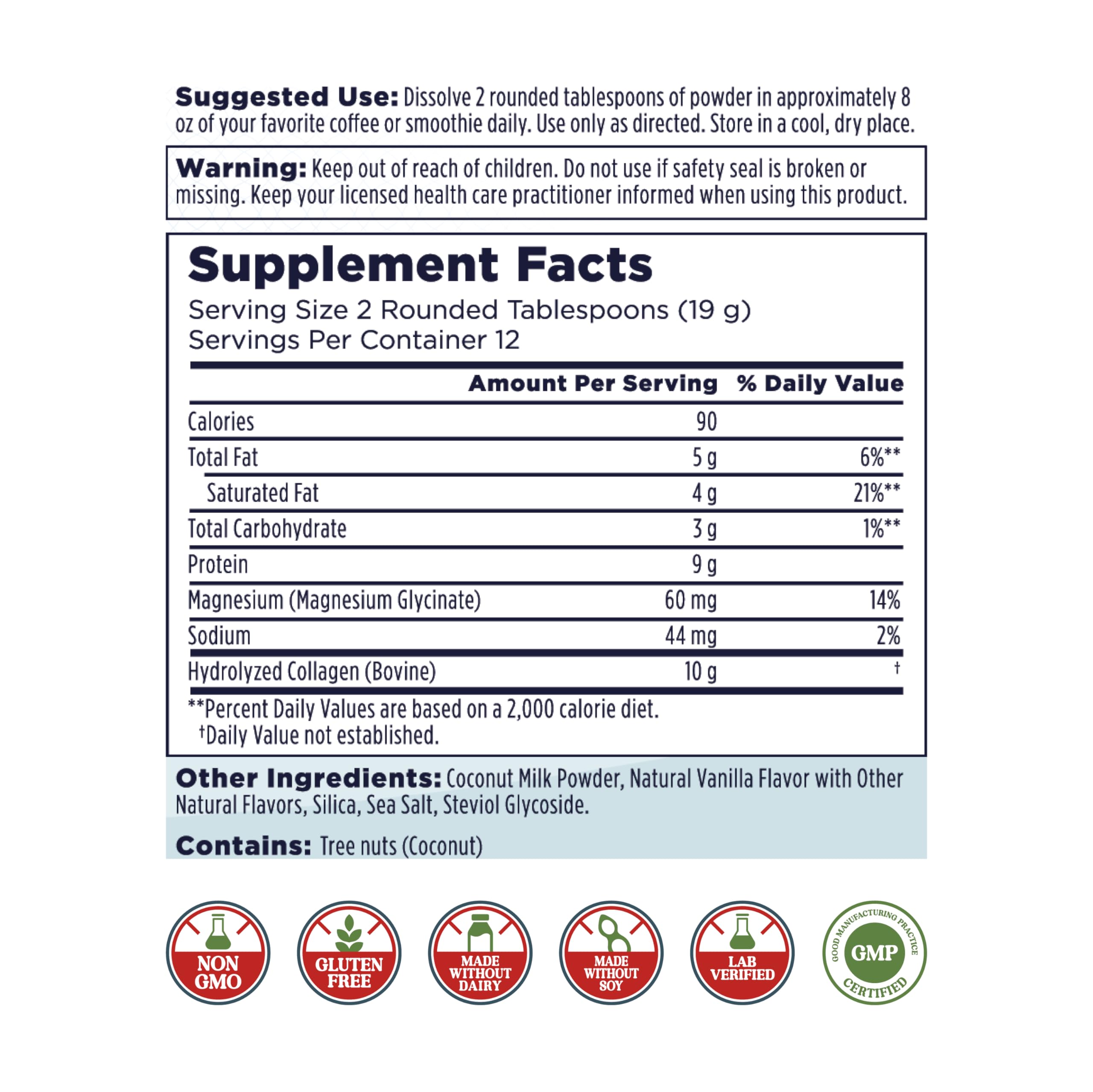 Bouteille de KAL Collagen Creamer Vanille avec dosage pratique pour démarrer la journée.