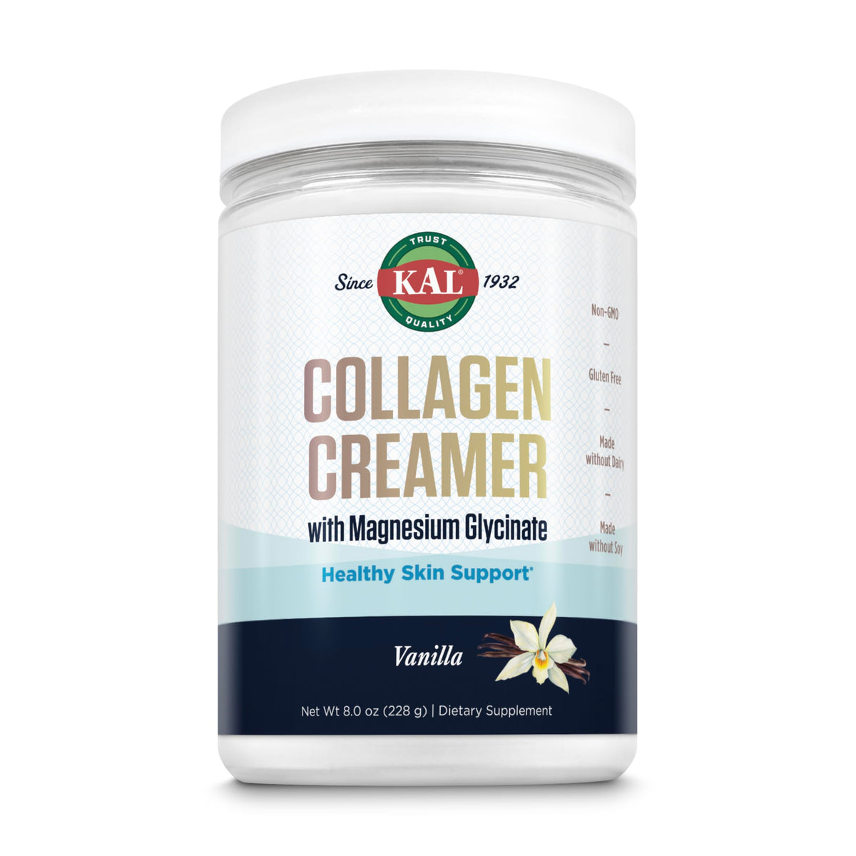 KAL Collagen Creamer Vanille dans une tasse de café, texture crémeuse sans lactose.