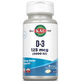 Kal D3 5000 UI — gélules molles visibles dans le flacon, soutien osseux potentiel