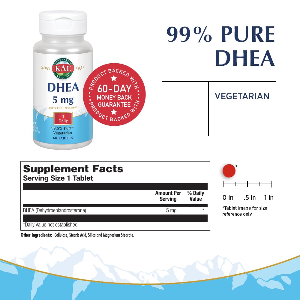 Tablettes Kal DHEA micronisées facilitant l'absorption.