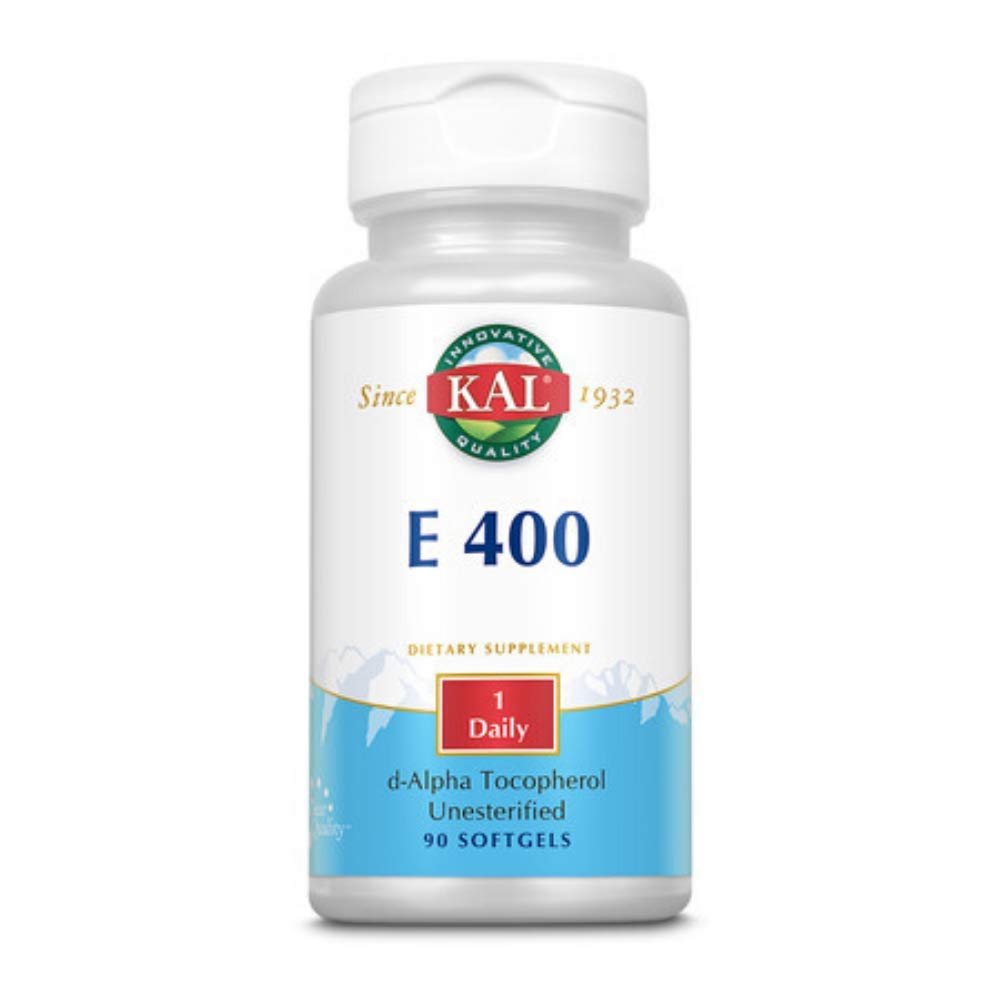 KAL E-400 D-Alpha Tocophérol, gélules molles, flacon — soutien antioxydant potentiel quotidien