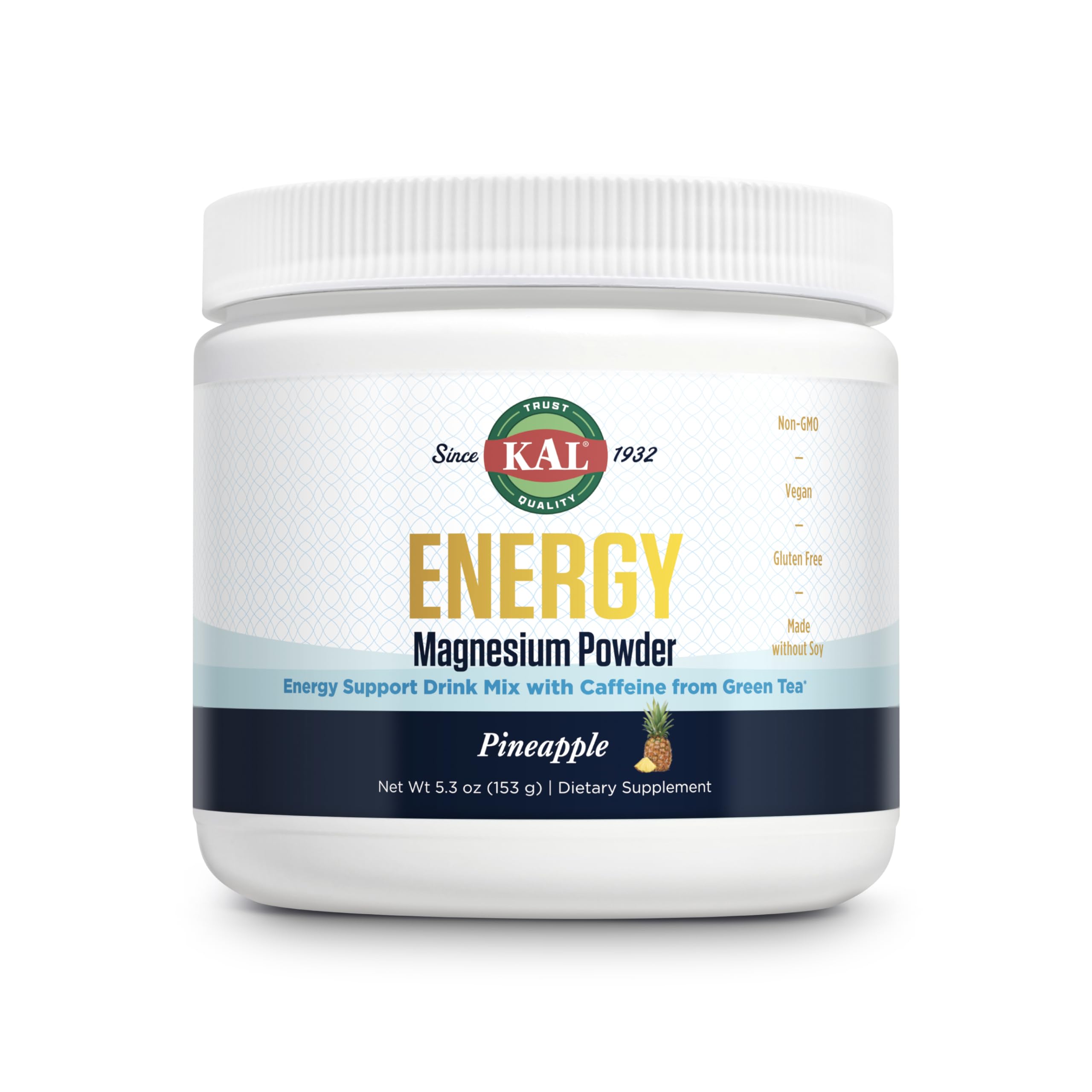 KAL Energy Magnesium Poudre Ananas dans un verre, énergie potentielle sans sucre.