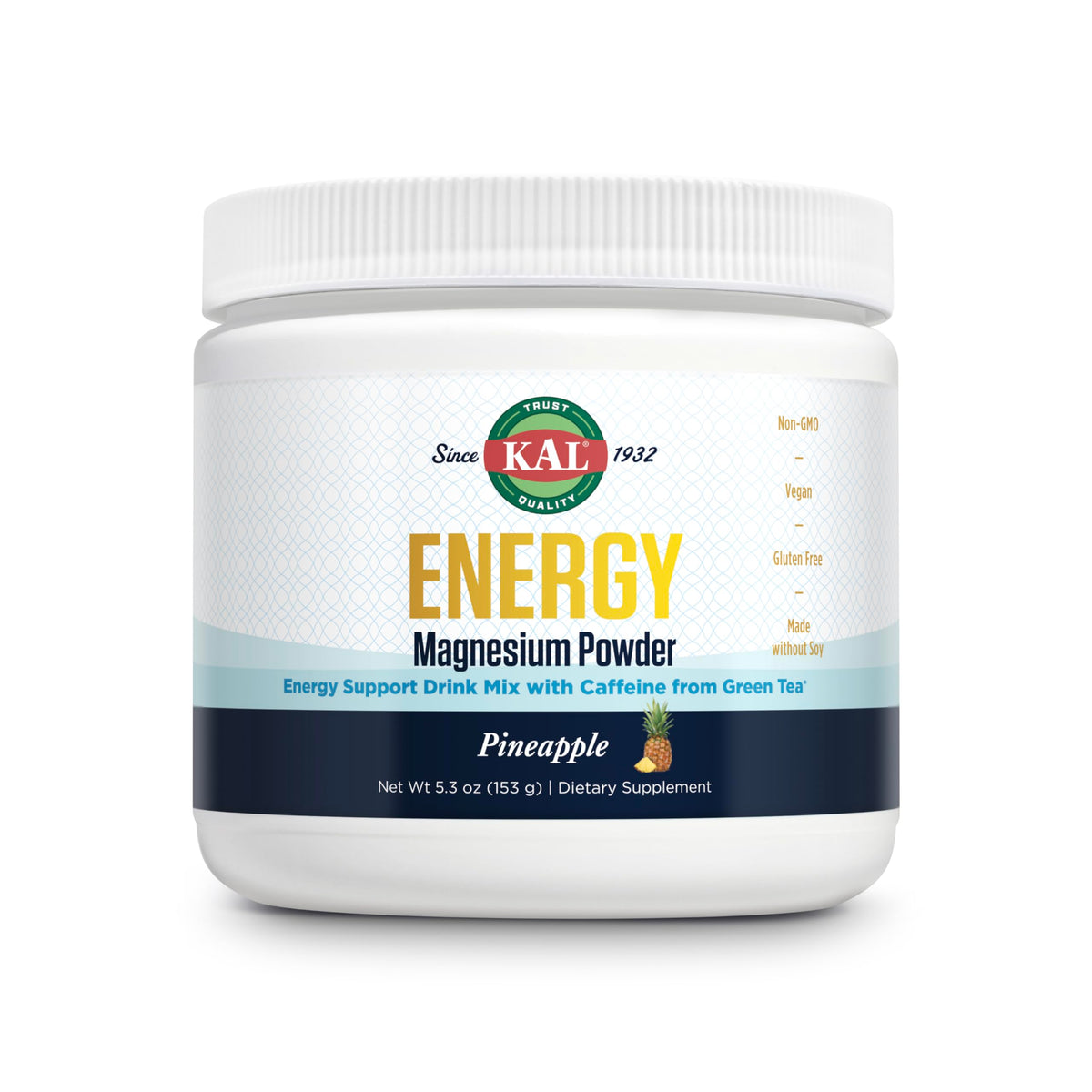 KAL Energy Magnesium Poudre Ananas dans un verre, énergie potentielle sans sucre.