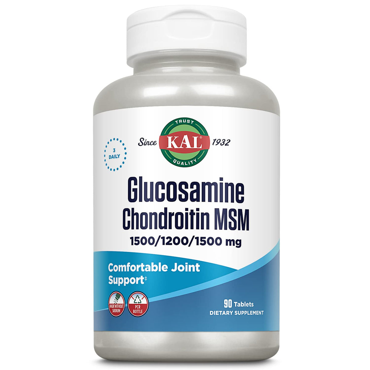 KAL Glucosamine Chondroïtine MSM - bouteille de compléments pour le soutien des articulations.