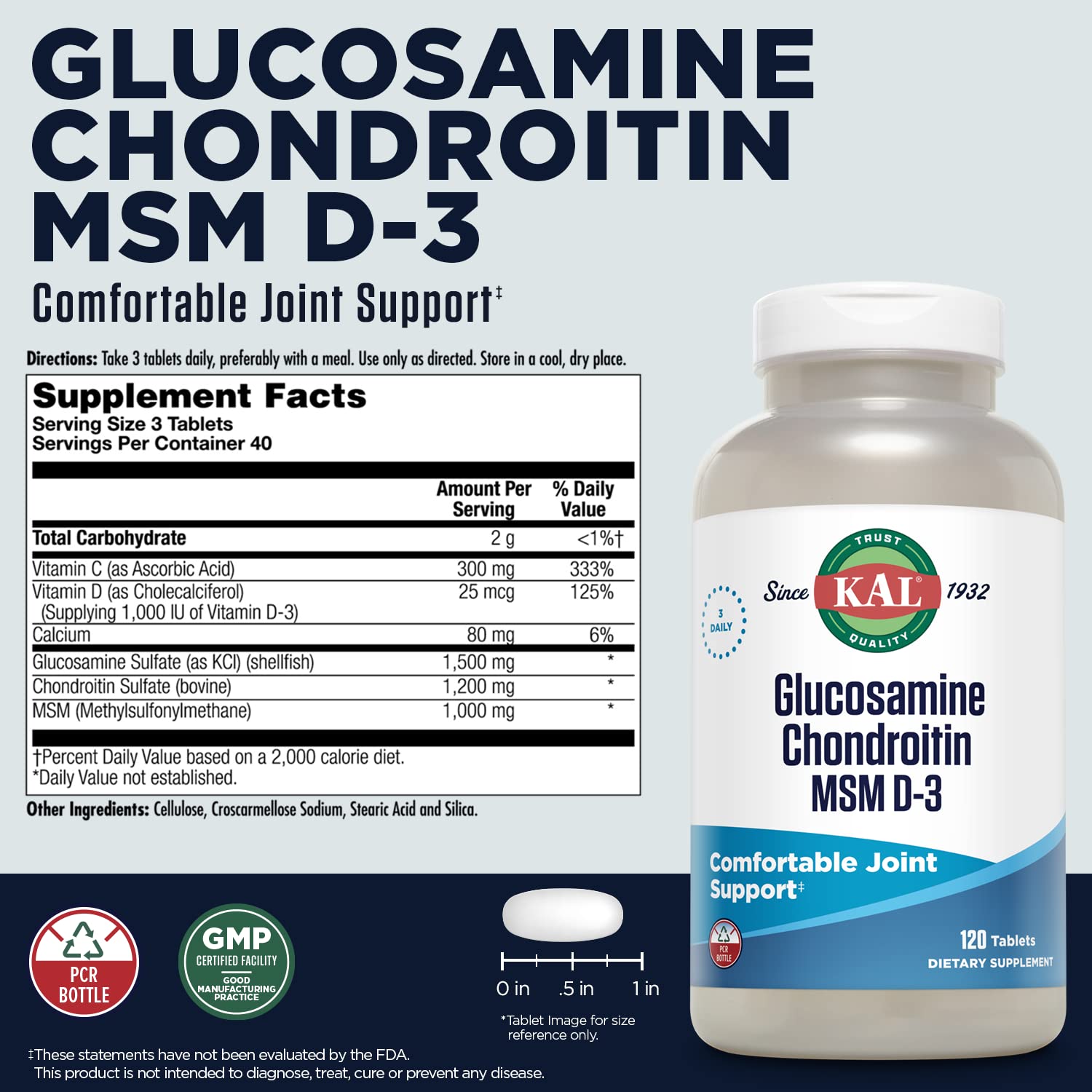 Kal Glucosamine Chondroitin MSM D3 – Gélules faciles à prendre au quotidien.