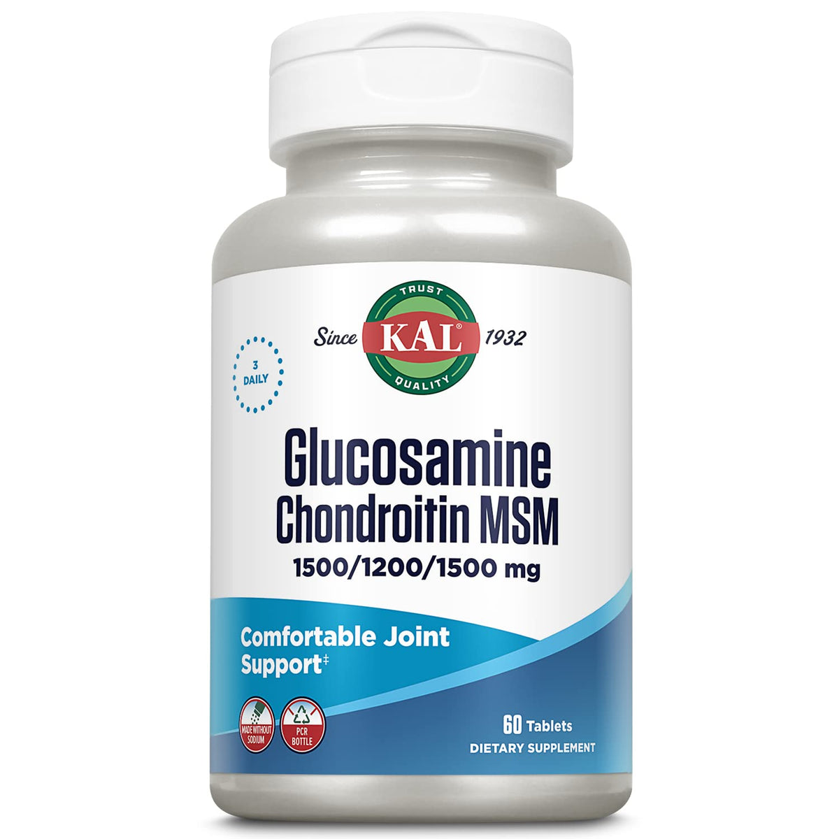 KAL Glucosamine Chondroitine MSM — bouteille montrant le complément pour la mobilité.