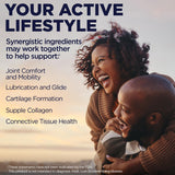 KAL Glucosamine Chondroitine MSM — capsules versées dans verre, dissolution rapide.