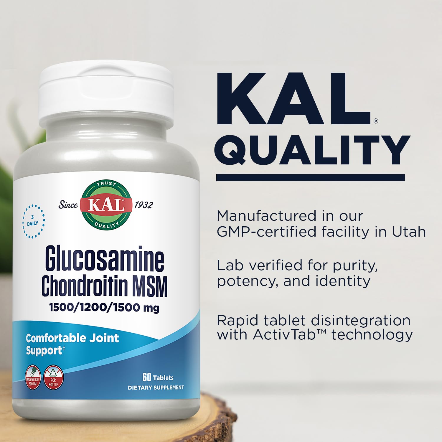KAL Glucosamine Chondroitine MSM — étiquette claire et transparente.