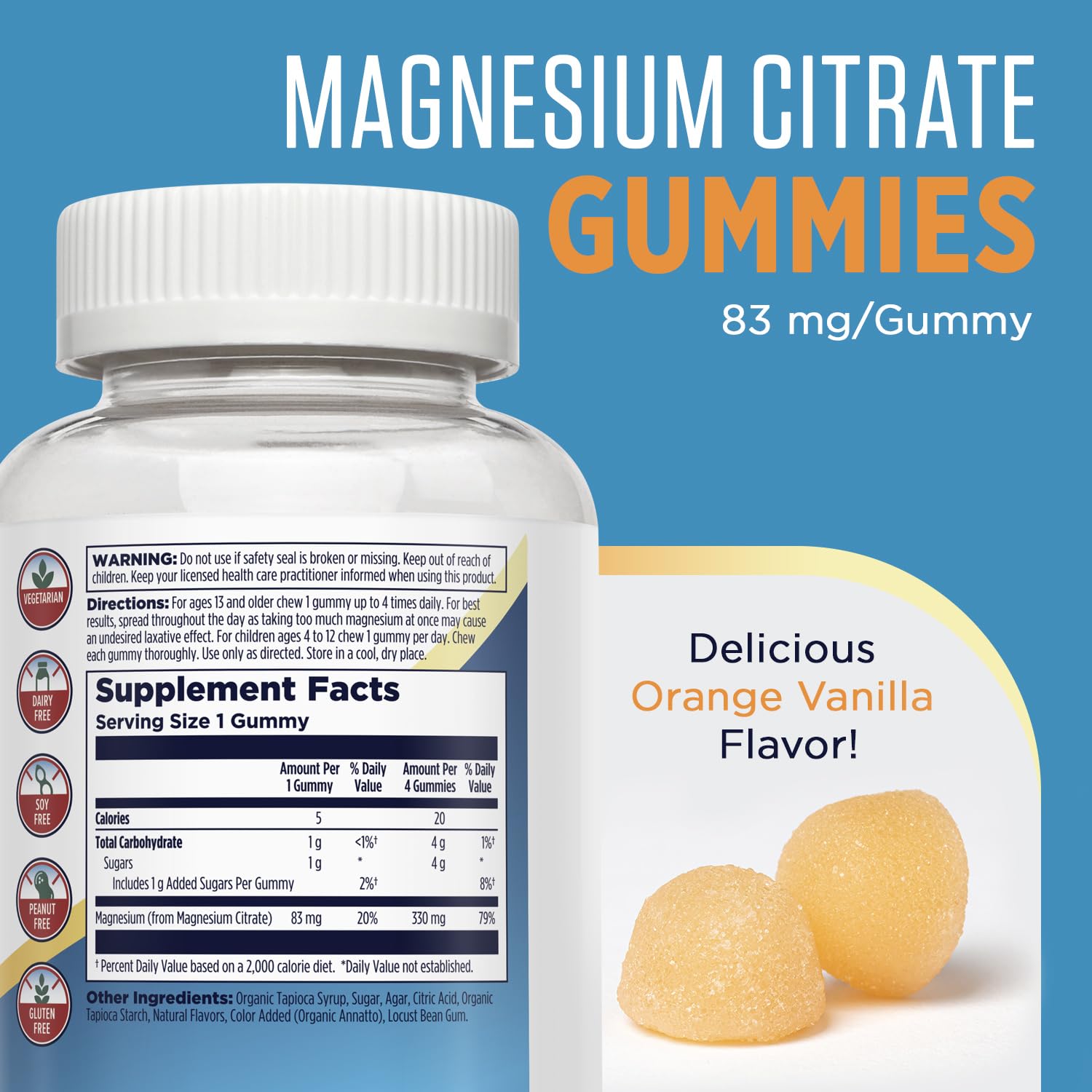Kal gommes citrate magnésium – saveur orange-vanille qui facilite la prise.